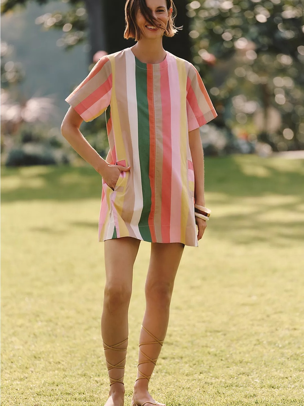 Anthropologie Maeve Pink and Green Striped Swing Top - Picture 5 of 9